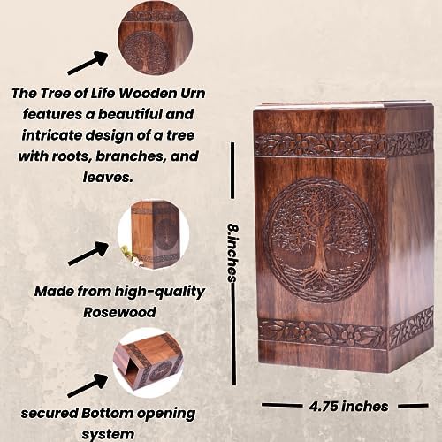 Tamanna Rosewood Urn For Human Ashes - Tree Of Life Wooden Box - Personalized Cremation Urn