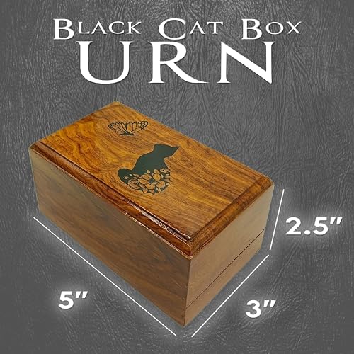 Rosewood Pet Urn with Black Cat in Heaven Design