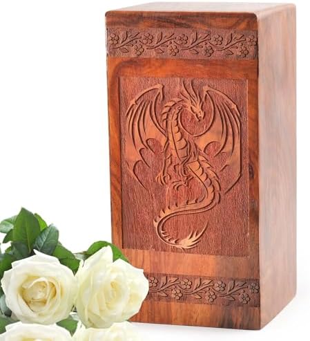 Dragon Wood Urn for Human Ashes - 1125 Inch Cremation Urn
