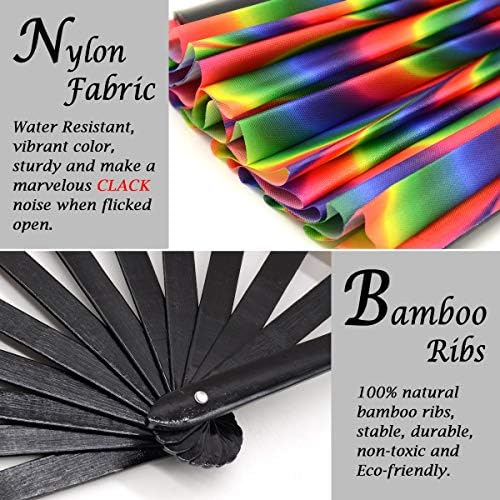 OMyTea Bamboo Large Rave Folding Hand Fan for Men Women