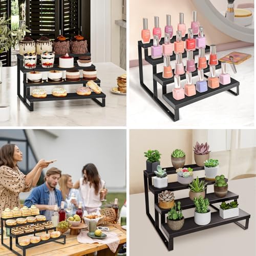Wooden Display Riser Stand 4 Tier Cologne and Perfume Organizer Black