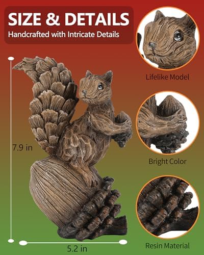 Handcrafted Resin Squirrel Figurine on Pinecone - 8 Inch Decor