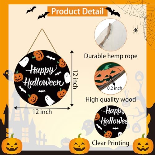 Cute Halloween Wreath with Ghosts Pumpkins Bats Hanging Sign