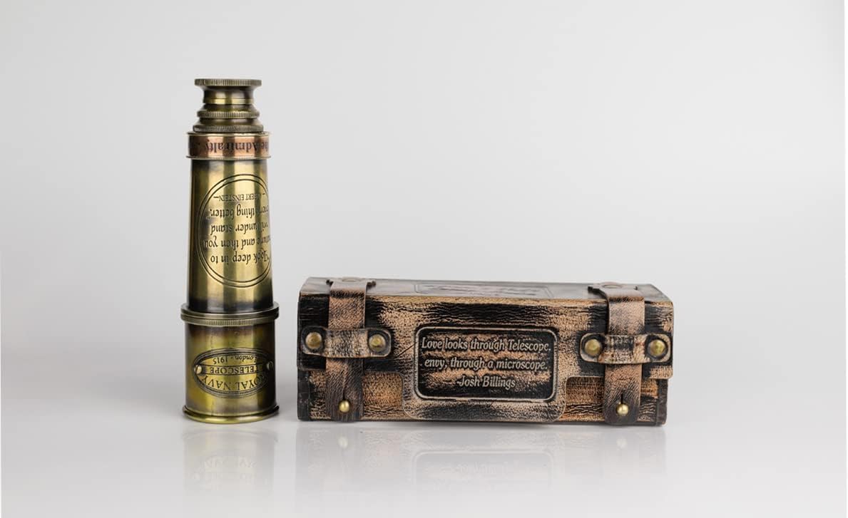 Vintage Brass Spyglass Telescope in Leather Box