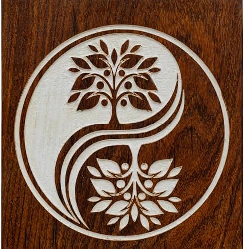 Wooden Urn Box Yin Yang Tree Design