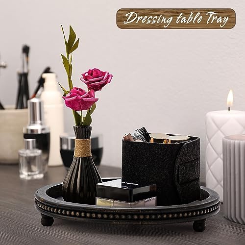 KULEDM Black Round Wooden Tray Decor for Coffee Table
