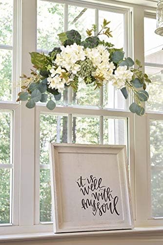 I-GURU Artificial Hydrangea Swag 28 Inch White Decor