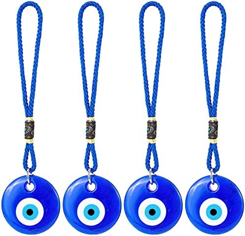 WEBEEDY 4Pcs Blue Evil Eye Glass Hanging Pendant Car Charm