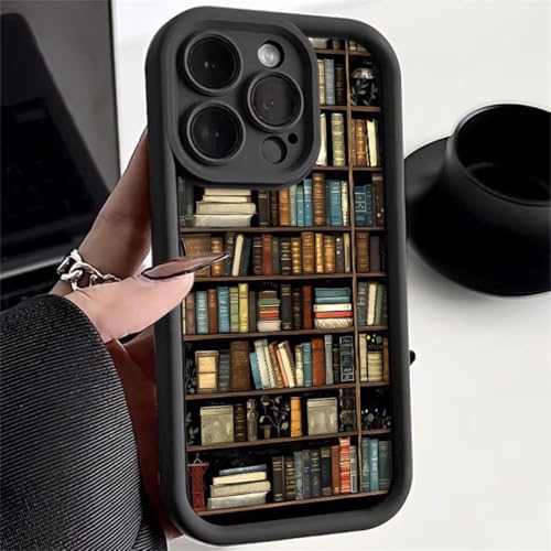 Cartoon Bookshelf TPU Phone Case for iPhone 16 15 14 13 Pro Max