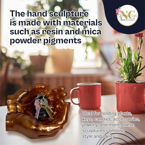 Hand Sculpture Resin Decor in Copper Green White
