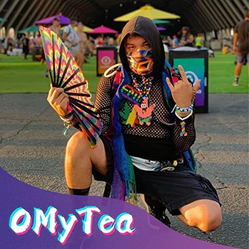 OMyTea Bamboo Large Rave Folding Hand Fan for Men Women