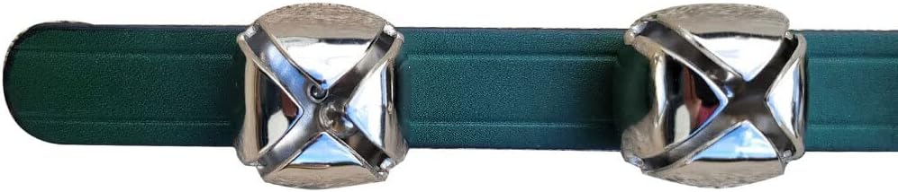 RRD Hanging Sleigh Bells for Door - Silver Christmas Bell with Green Leather Strap