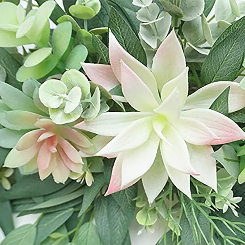 28 Inch Artificial Succulent Swag Decor with Eucalyptus Leaves for Farmhouse Table Centerpieces and Wall Decor