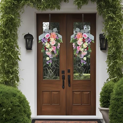 24-Inch Lighted Spring Peony Wreath for Front Door