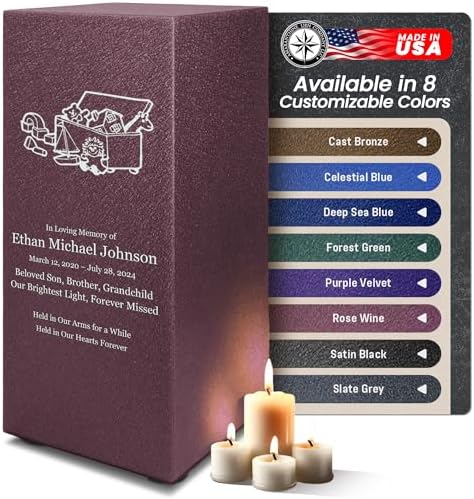 Elegant Customizable Cremation Urn for Human Ashes - Personalized Text Color Base Made in USA