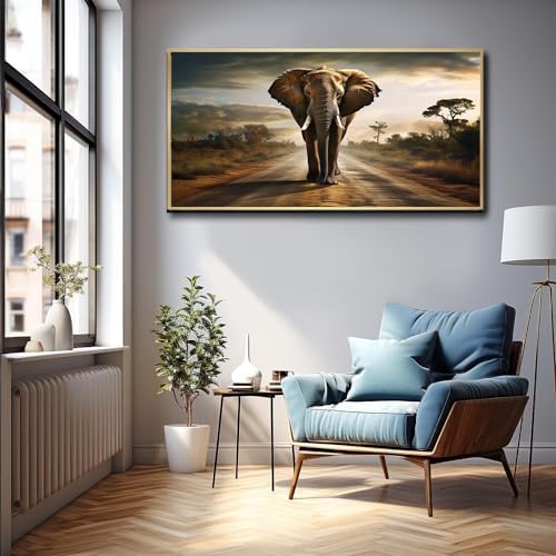 Feuwile Elephant Canvas Wall Art with Gold Frame