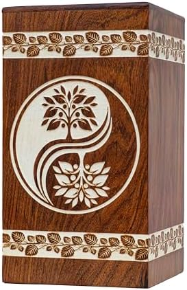 Wooden Urn Box Yin Yang Tree Design