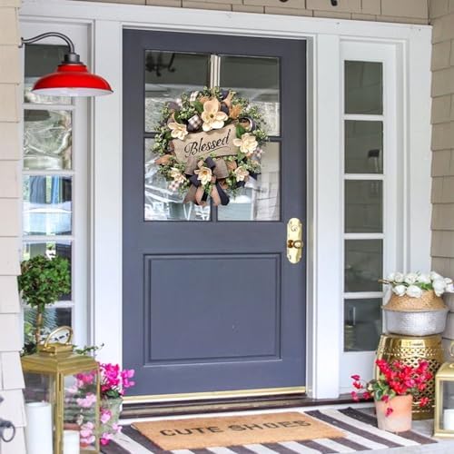 White Magnolia Wreath for Front Door Farmhouse Decor