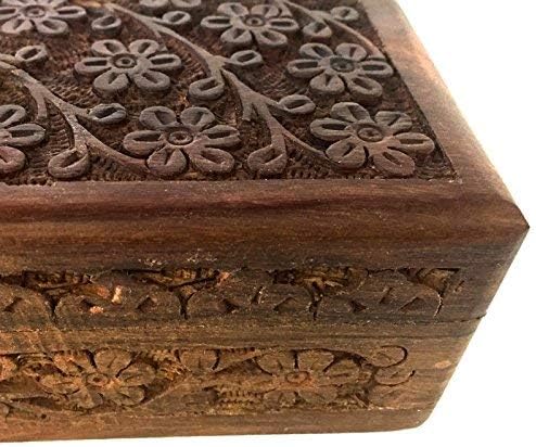 Floral Carved Handmade Wooden Box 4x6 Inches 1