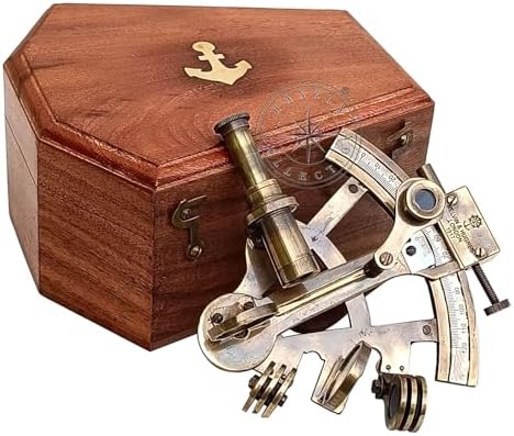 Brass Nautical Sextant with Wooden Box Vintage Gift