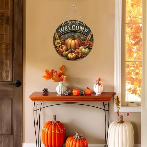 Fall Welcome Door Sign with Rustic Pumpkin Design