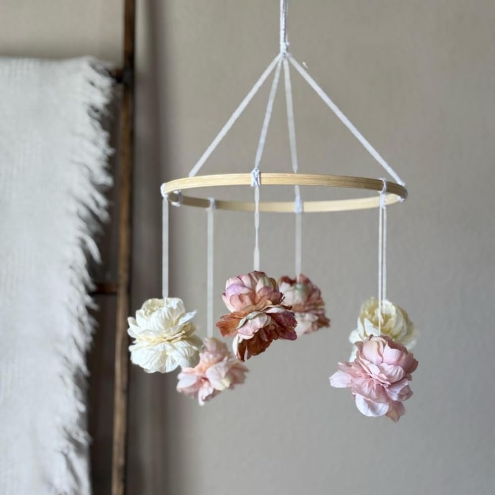 Cute Round Floral Wooden Mobile for Home Decor