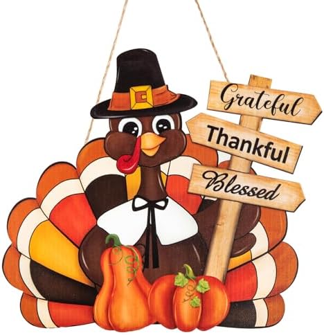 Thanksgiving Wooden Turkey Door Wreath Sign