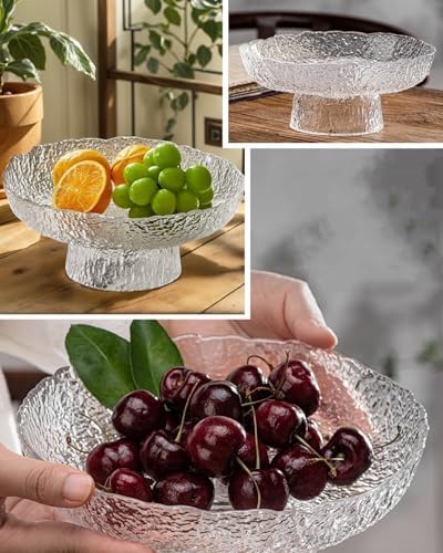 FESTLOVE 10 Inch Clear Glass Fruit Bowl for Home Decor