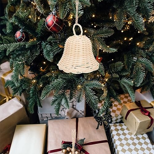 HOMSFOU Rustic Wicker Bell Ornament Christmas Decor