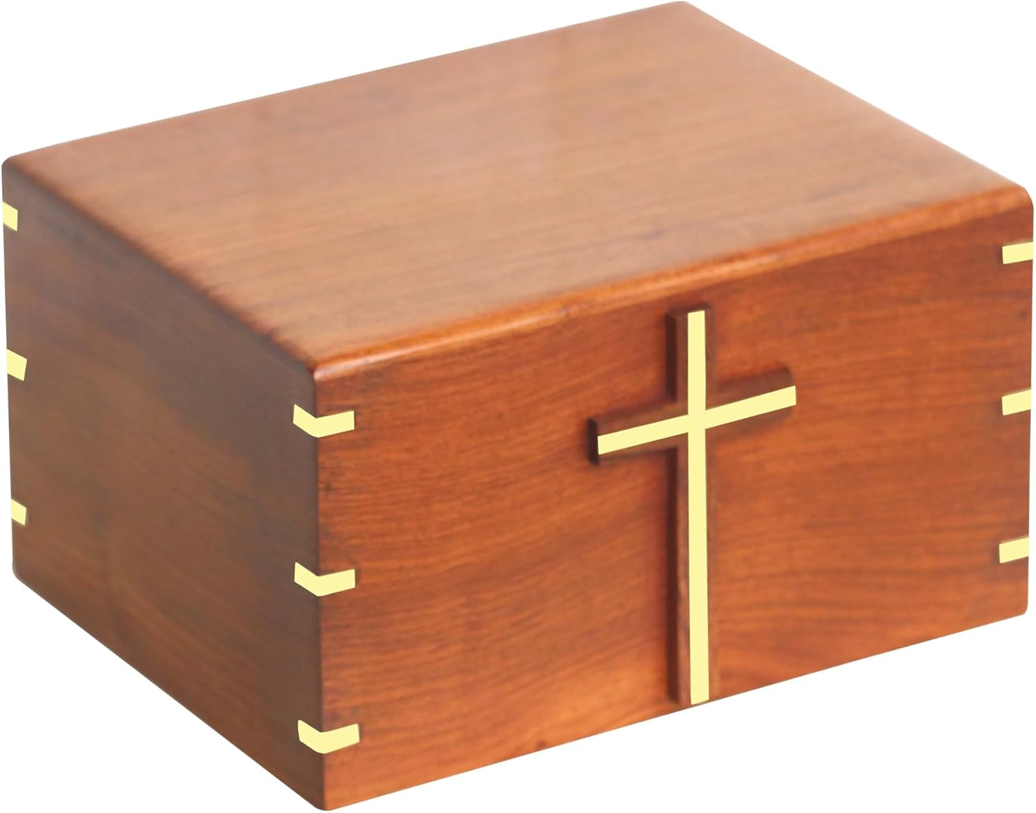 Solid Wood Cremation Urn with Brass Cross