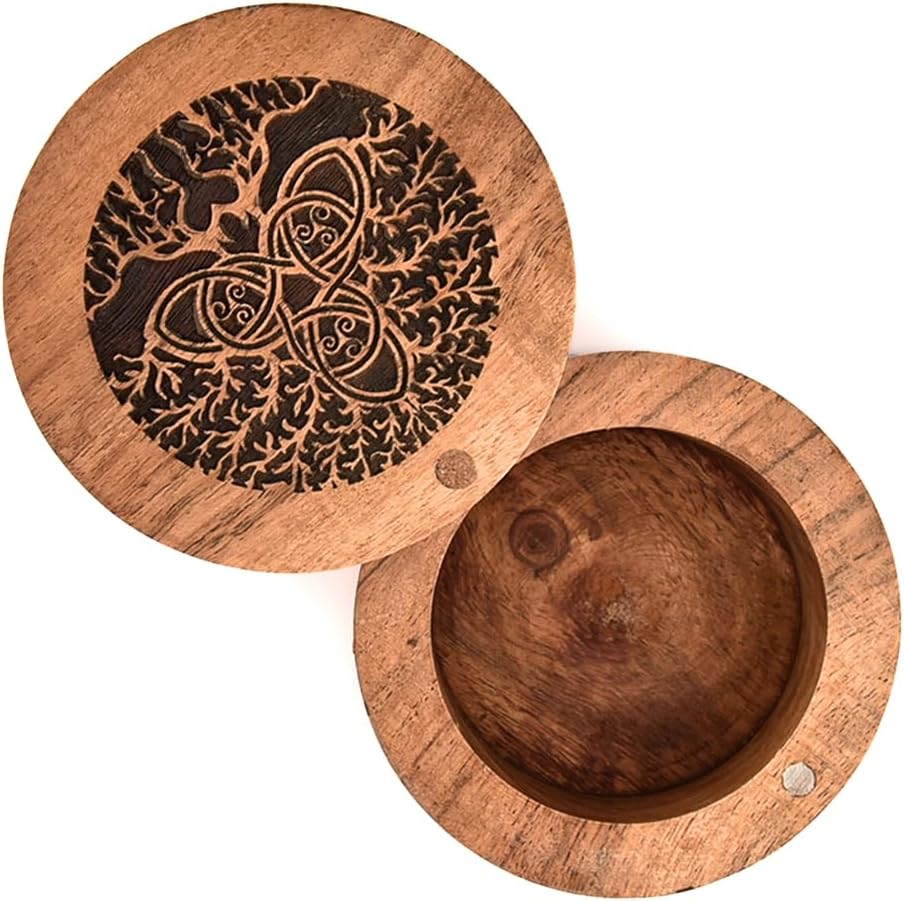 BHAVATU Acacia Wood Decorative Urn 35x35x25 Inch