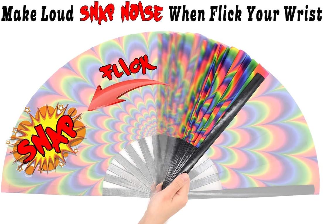 OMyTea Bamboo Large Rave Folding Hand Fan for Men Women