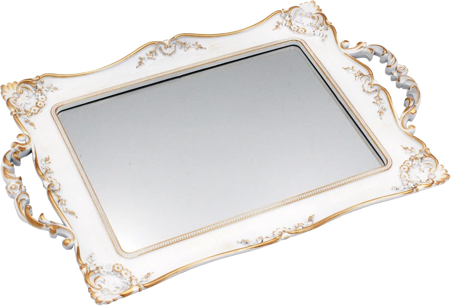 Antique Decorative Gold Framed Square Mirror Tray 95 W x 145 L White