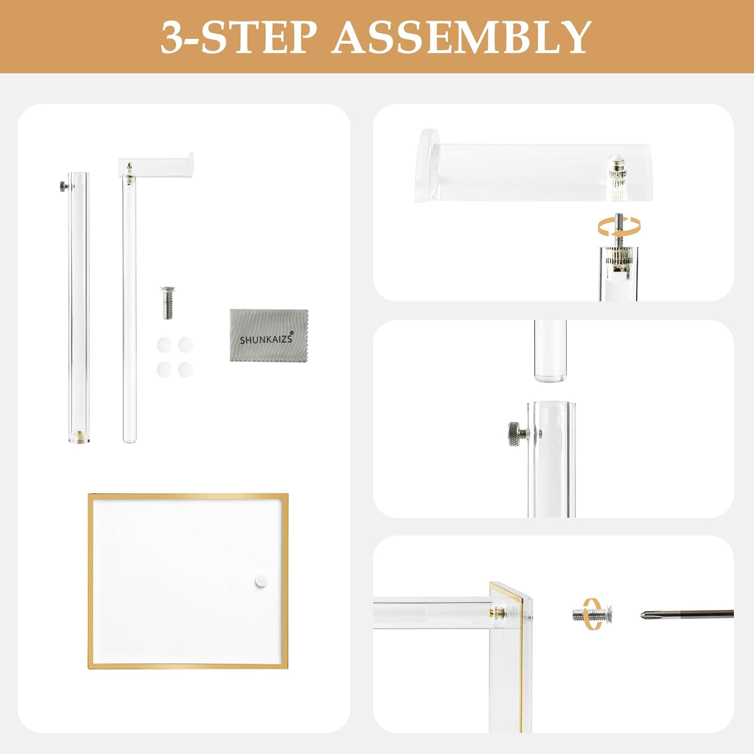 Adjustable Acrylic Purse Display Stand with Gold Trim