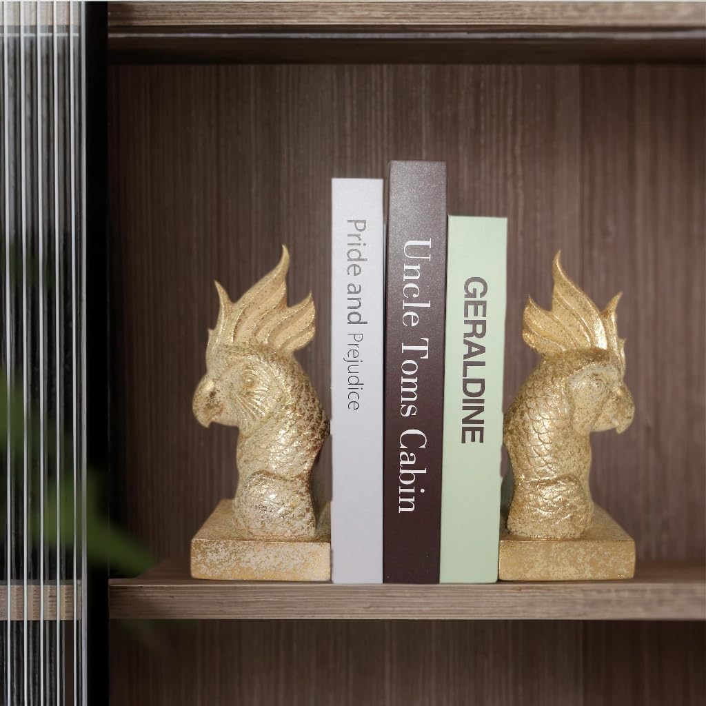 Golden Parrot Decorative Bookends Set of 2