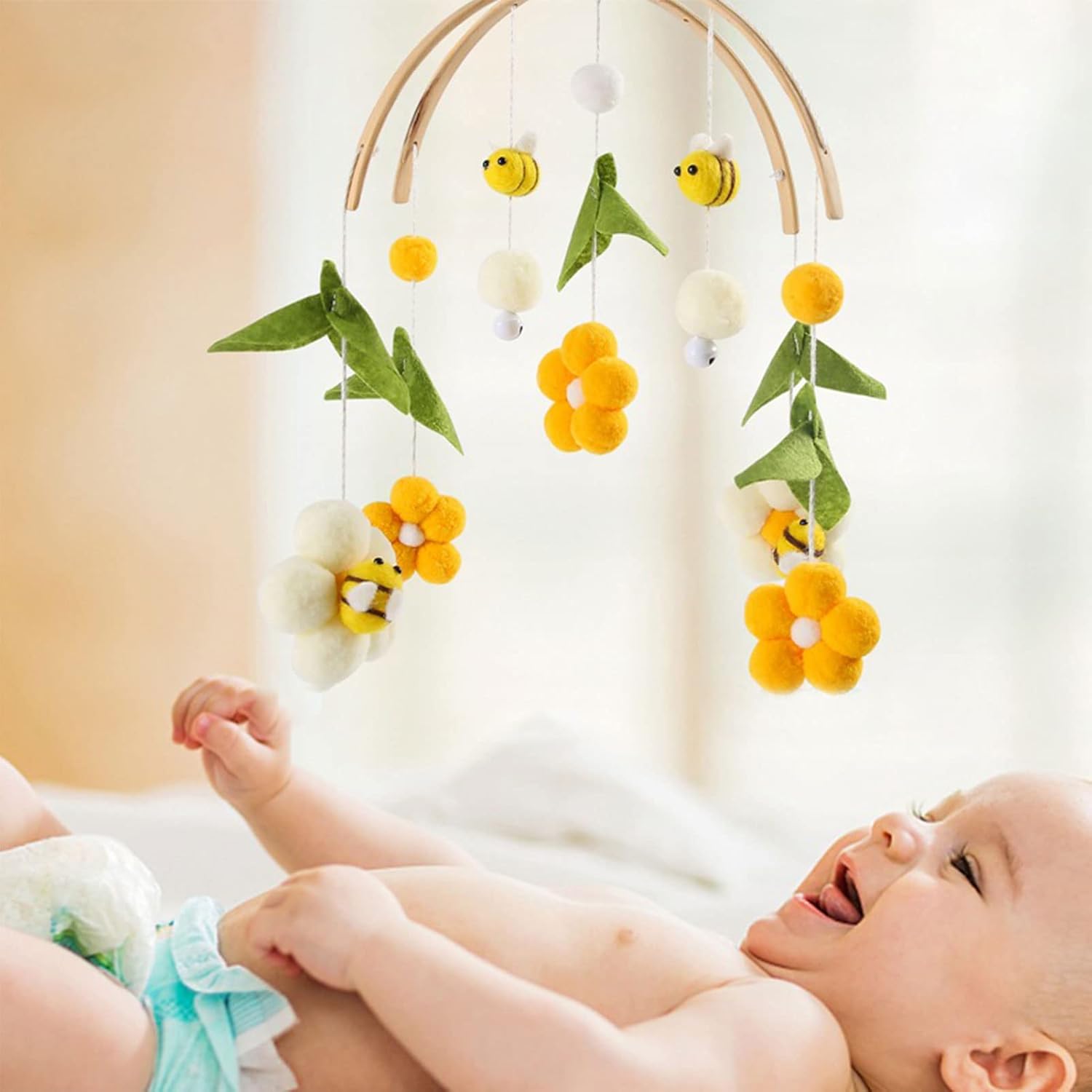Handmade Wooden Crib Mobile with Bees