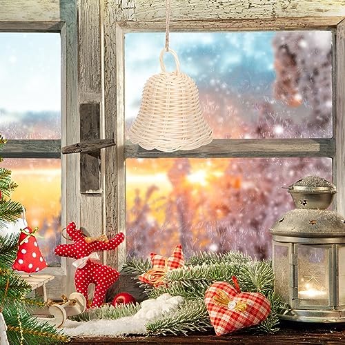 HOMSFOU Rustic Wicker Bell Ornament Christmas Decor