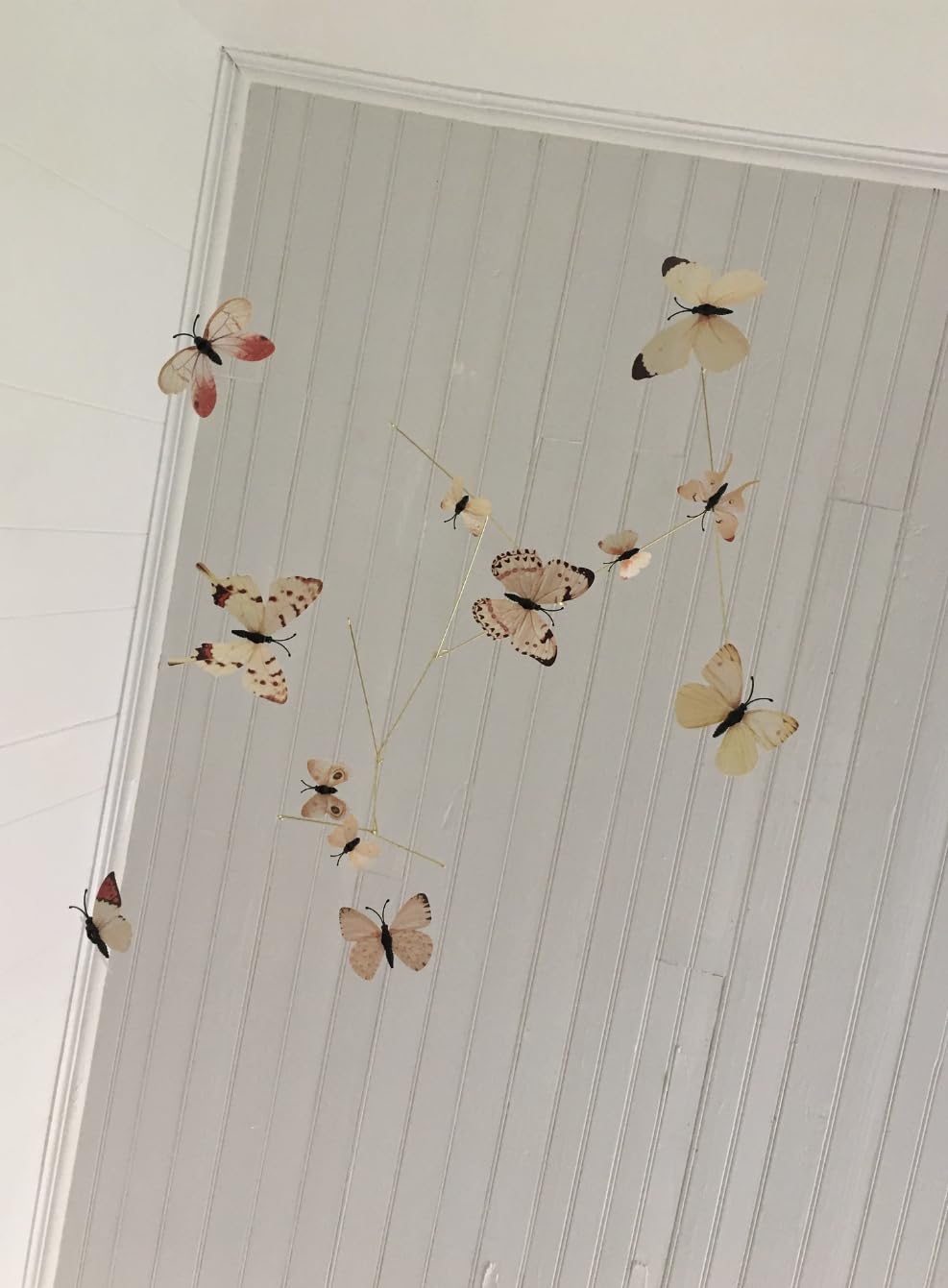 Butterfly Hanging Mobile for Room Decor 12 Floating Butterflies in Neutral Tones