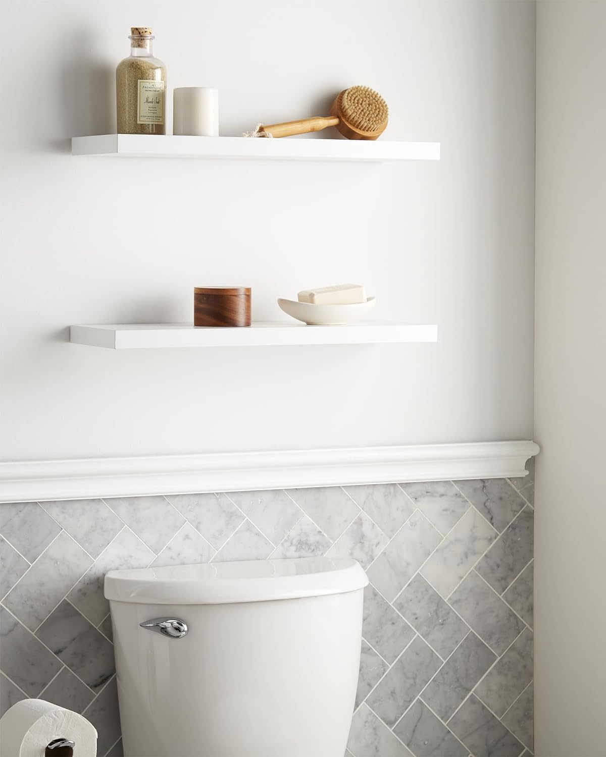 BAYKA Floating Shelves Set of 2 Rustic White Wood Wall Shelves for Home Use