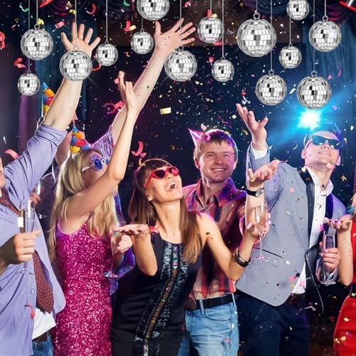 20 Pack Silver Mini Hanging Mirror Balls for 70s Birthday Party Decor