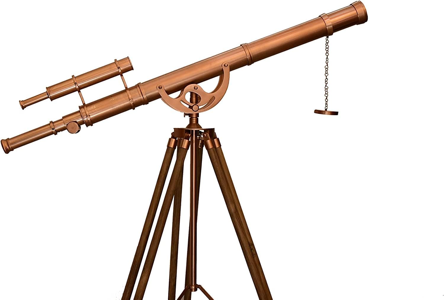 Vintage Handmade Brass Telescope with Teak Tripod Stand