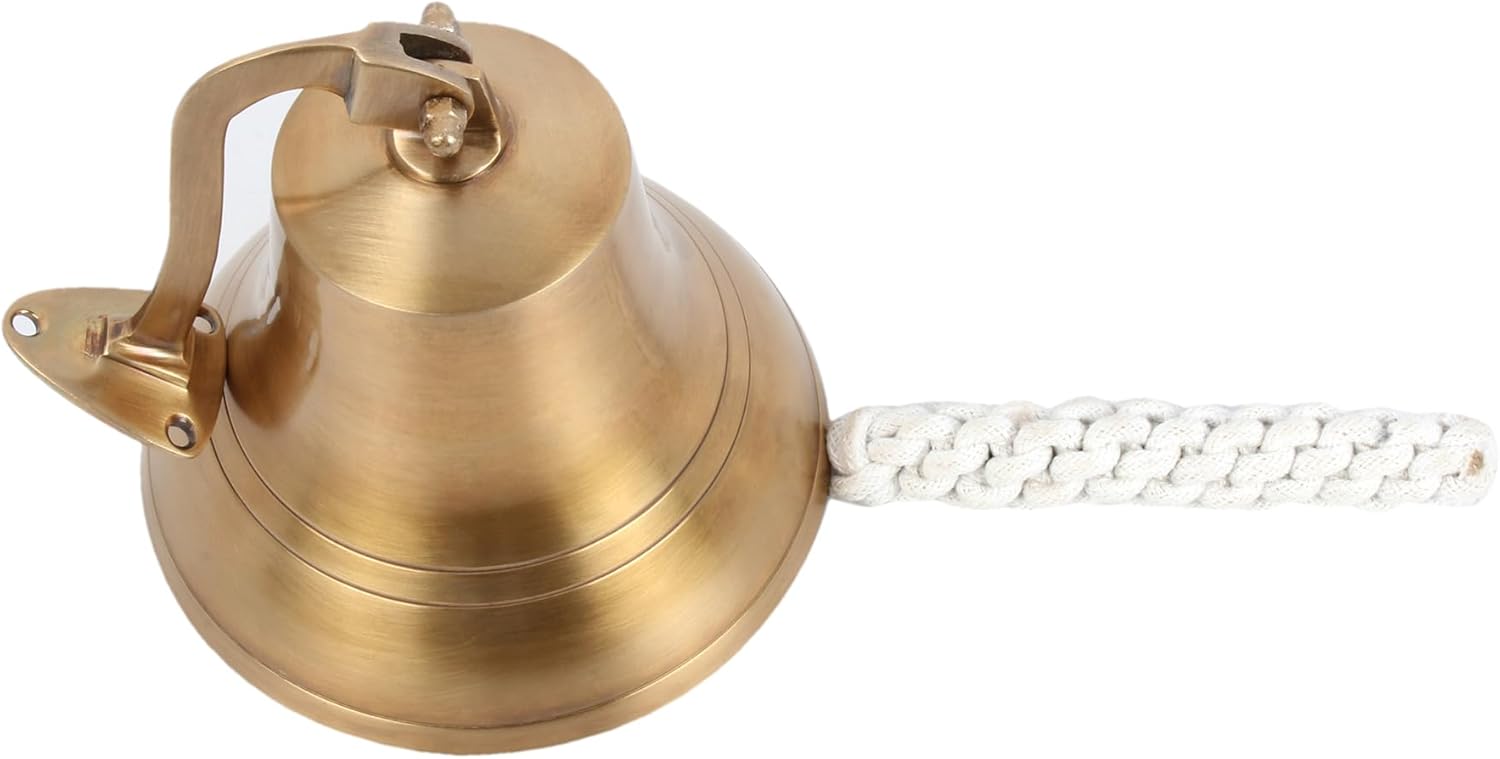 Antique Brass Wall Mounted Nautical Bell - 6 Inch Hanging Bell for Ships and Christmas Decor