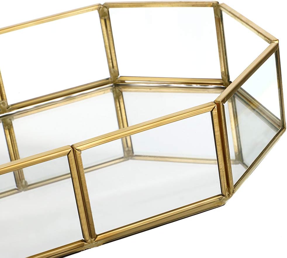 Hipiwe Mirror Glass Vanity Tray - Gold Ornate Decorative Tray