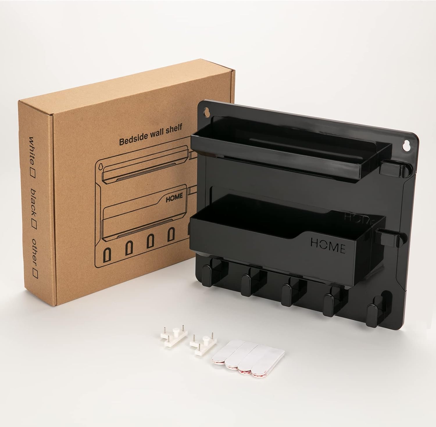 Bedside Wall Mount Shelf Organizer for Phone Remote Glasses Black