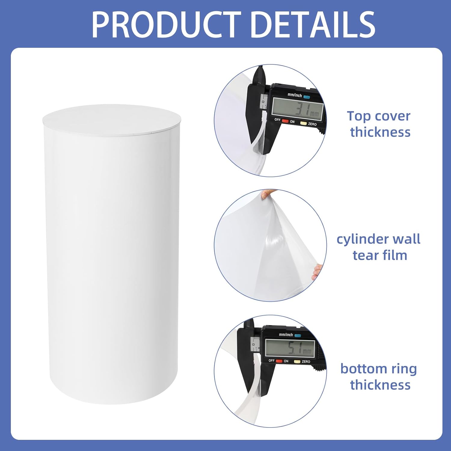 3Pcs White Cylinder Pedestal Stand with Spandex Covers for Parties and Events