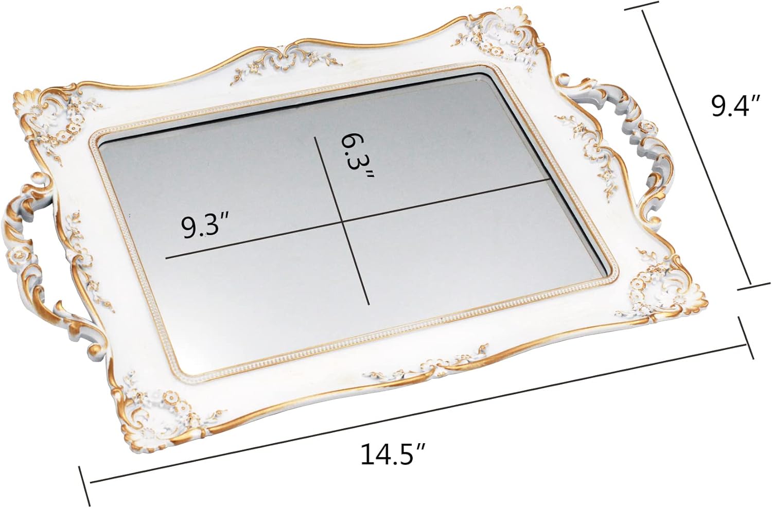 Antique Decorative Gold Framed Square Mirror Tray 95 W x 145 L White