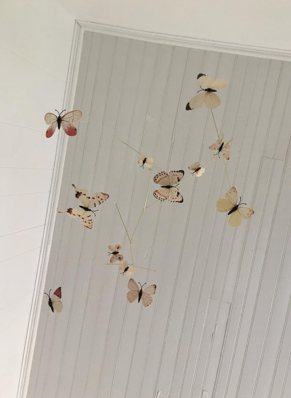 Butterfly Hanging Mobile for Room Decor 12 Floating Butterflies in Neutral Tones