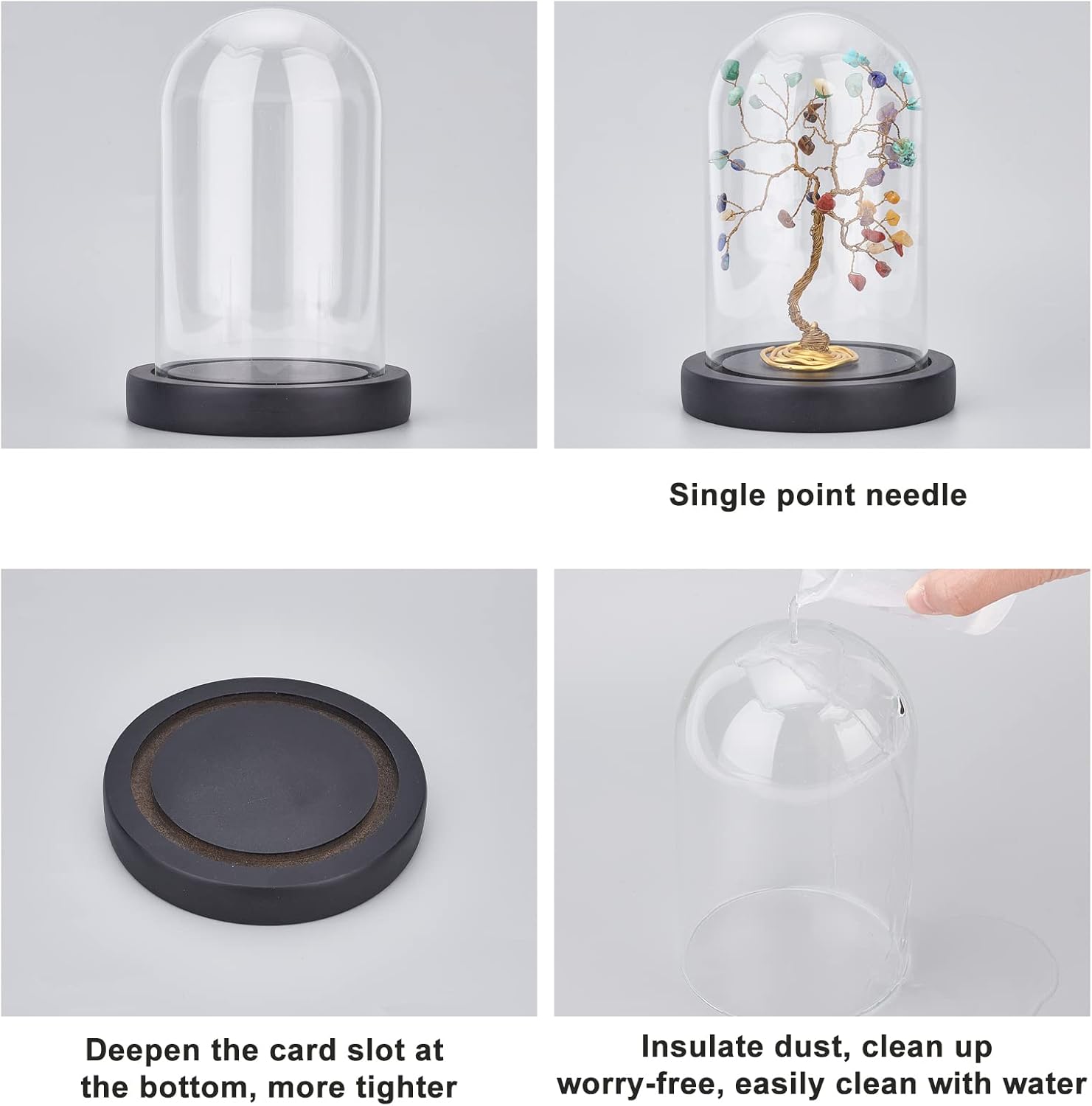 NBEADS Eternal Flower Glass Cloche with Wood Base