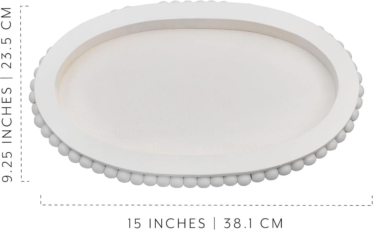 AuldHome Wood Beaded Tray White Decorative Oval
