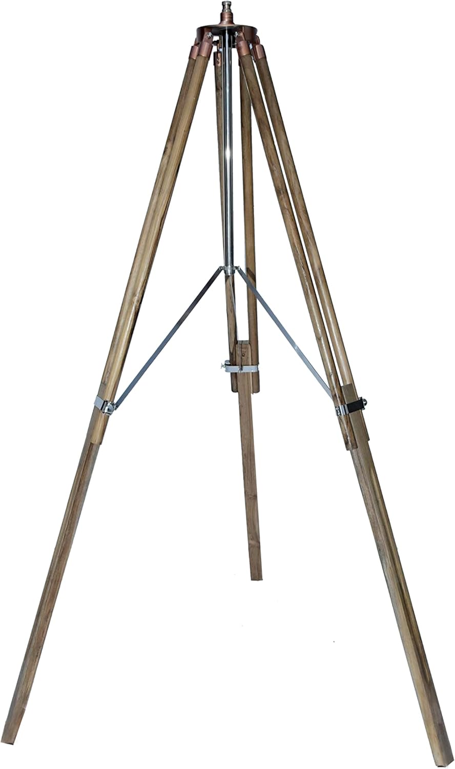 Royal Vintage Shiny Copper Chrome Telescope Double Barrel Teak Tripod